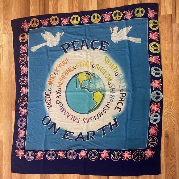 Peace on Earth Silk Screen Painting Hanging Tapestry 36” x 36” VB - Picture 1 of 4